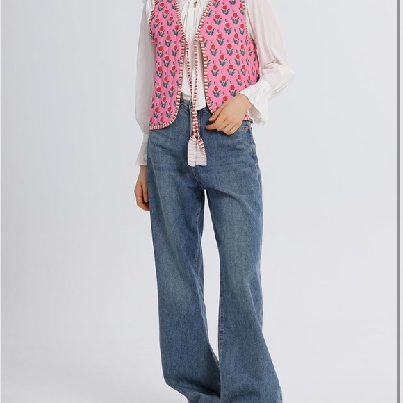 Women's Cropped Floral Quilted Puffer Vest Printed Lightweight Sleeveless Padded - Picture 2 of 5